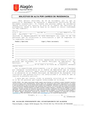 Alta por Cambio de Residencia en el Padrón Municipal de。